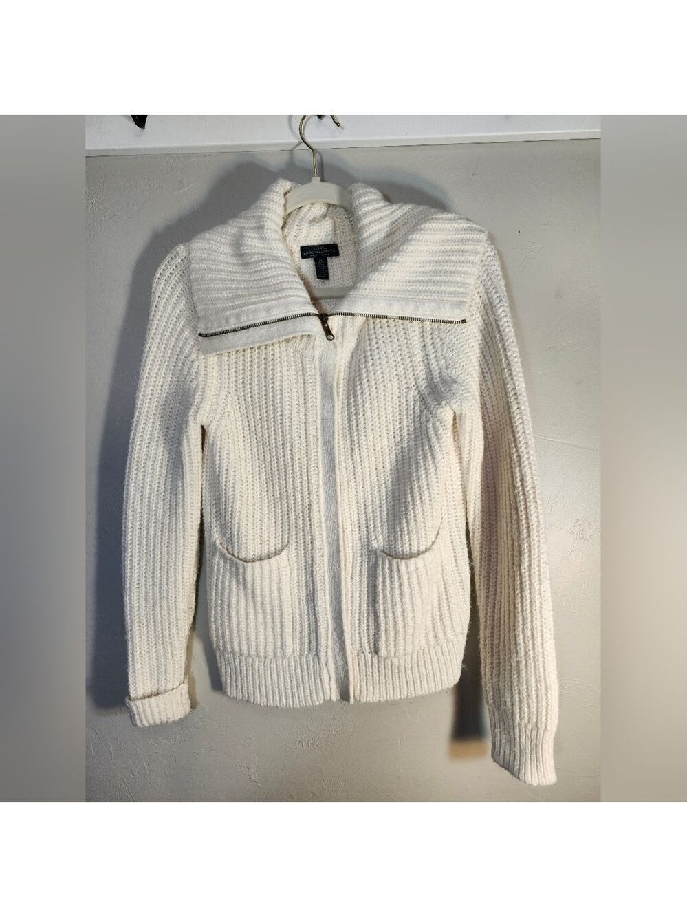Ralph Lauren Cozy Boho Cream Zip-Up Sweater Cardigan Sz M